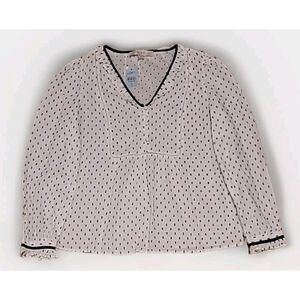 Loft Blouse Women's Sz XSP Petite XS Tufted Dot Popcorn Summer Longsleeve Ruffle